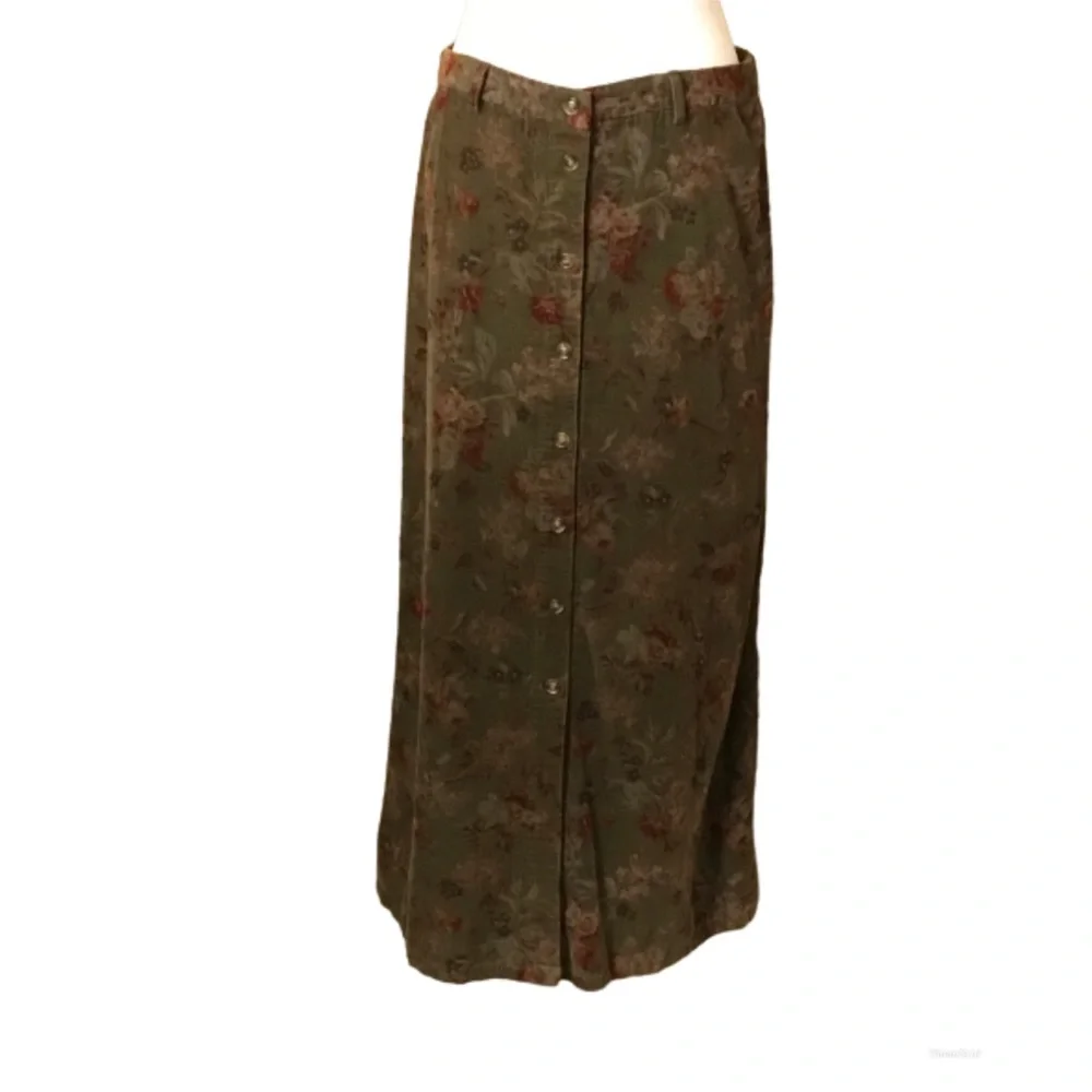 vintage eddie bauer floral corduroy button front skirt maxi cottage vtg Size 10